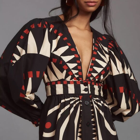 NWT Farm Rio - Coconut Grove Printed V Neckline Puffed Sleeve Maxi Sz M - Picture 3 of 7